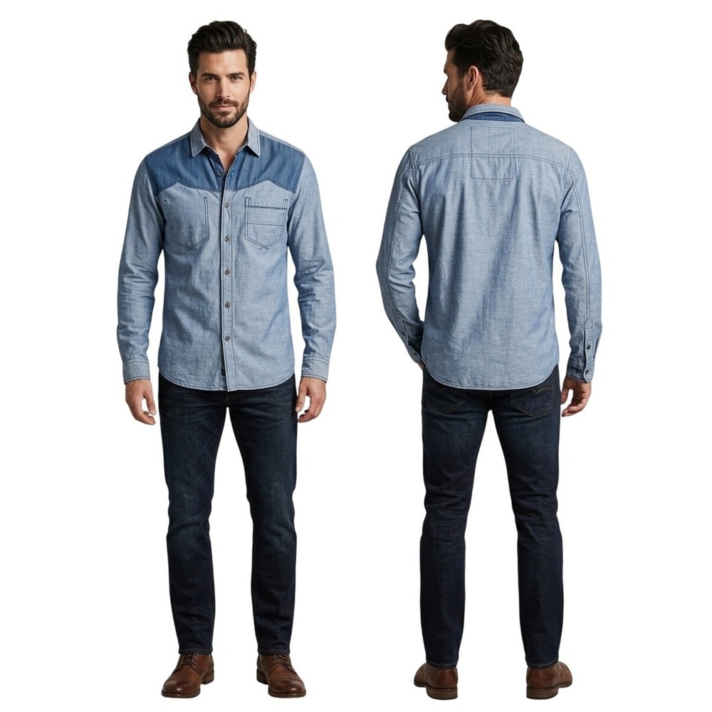 UMM Style Factory Mens Two Tone Western Chambray Button Down Shirt Blue Size M